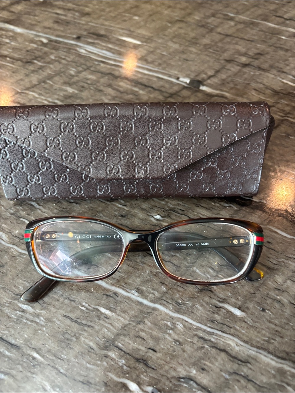 Gucci Brown Tortoiseshell Women's Eyeglasses with Green & Red Temple Stripes